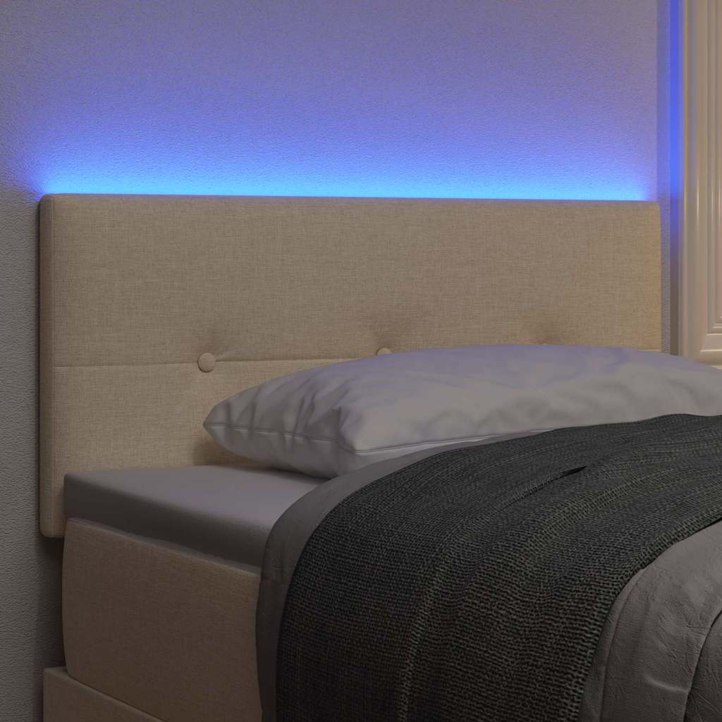 LED Headboard with LED Strip Lights Manual Cream 90 cm Fabric